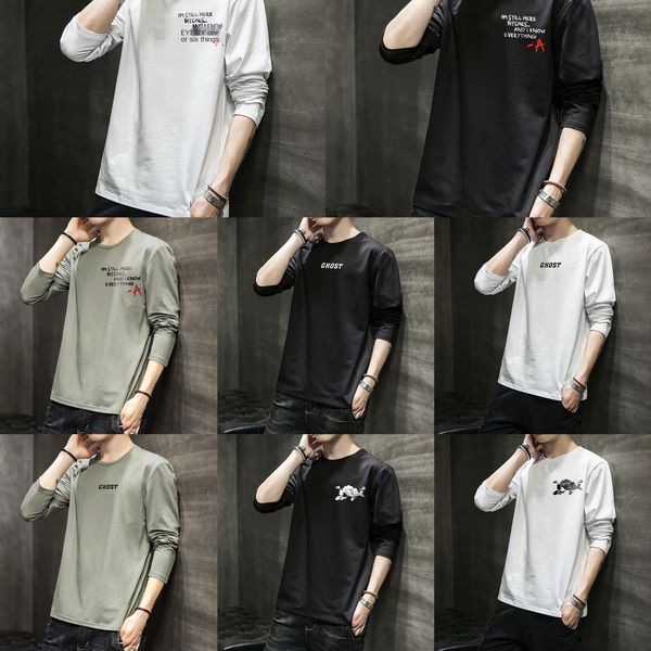 

2020 spring top t- и осень новый корейский стиль мужская футболка с длинным рукавом рубашки мужские рыхлый верхний базовый рубашка чистая kx, Blue