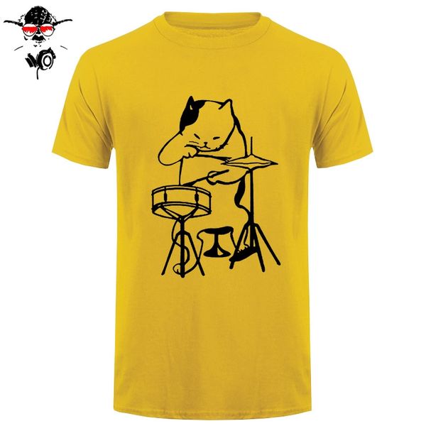 

the musician cat playing drums t-shirt funny birthday gifts for men women drummer cat lover cool cotton t shirt hip hop tshirt