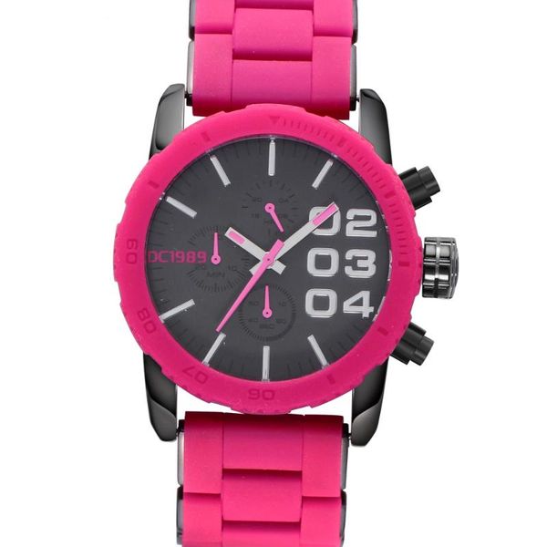 

beautiful ceramic watch big case fuchsia and purple athletic design 6 needle watches for women, Slivery;brown
