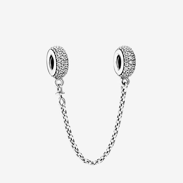 

sparkling pave safety chains clip charm sterling silver snake chain bracelet making accessories with original box for pandora safety chain, Black