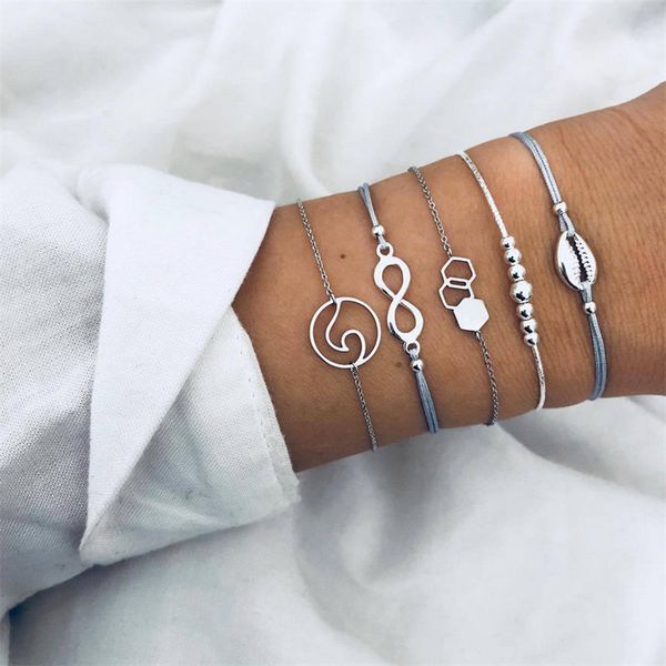 

charm bracelets cmoonry 5pcs/set trendy bohemia style bracelet & bangle 2021 fashion wave 8 shape infinity shell beads femme, Golden;silver