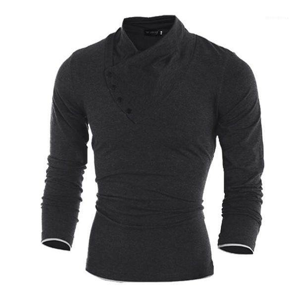 

casual tshirt long sleeve slim tshirts for mens solid color pullover homme tees with button spring autumn, White;black