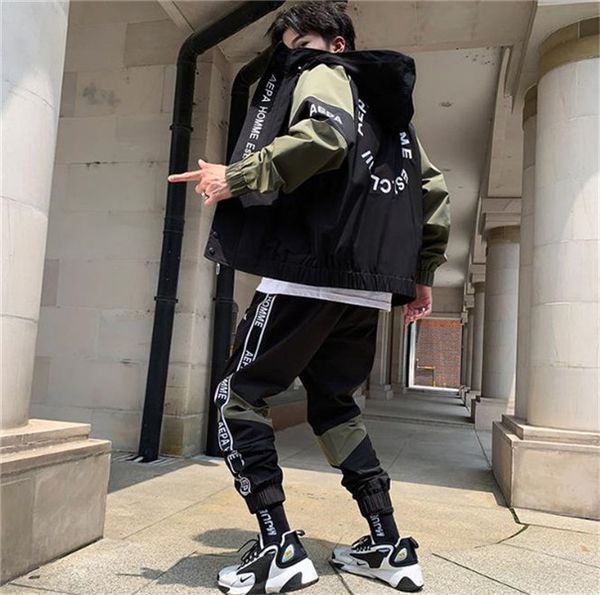 

20fw мужские зимние куртки мода длинным рукавом письмо версия для печати ветровка мужские пальто вскользь mens с капюшоном верхняя одежда, Black;brown