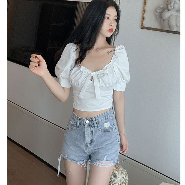 

square collar white tunic women blouse shirt female elegant 2020 summer puff sleeve ladies street short blouses