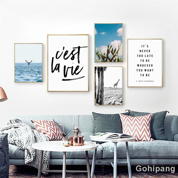 

gohipang nordic landscape decoration whale giraffe phrase canvas painting posters and prints living room wall art picture home