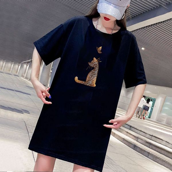 

women diy dress summer fashion cat printed dress womens casual short sleeve crew neck dresses ladies clothing