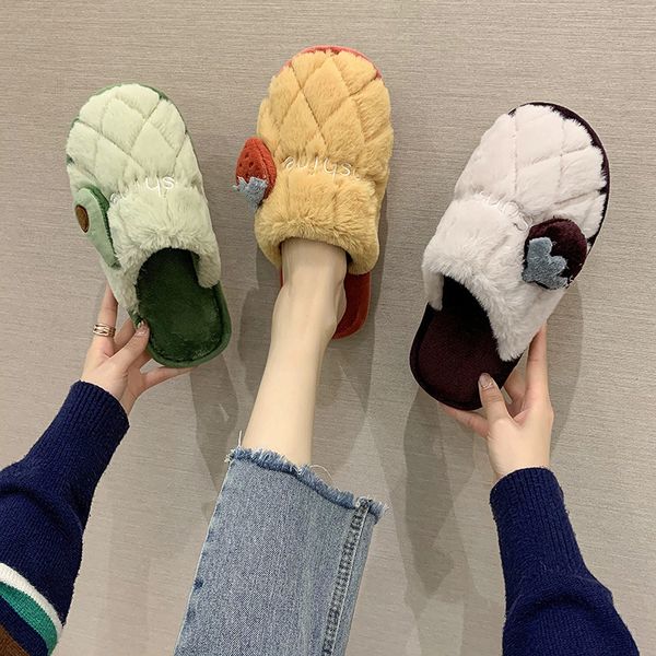 

2020 women slippers winter indoor home slippers non-slip cotton soft fluff keep warm small fresh ladies shoes, Black