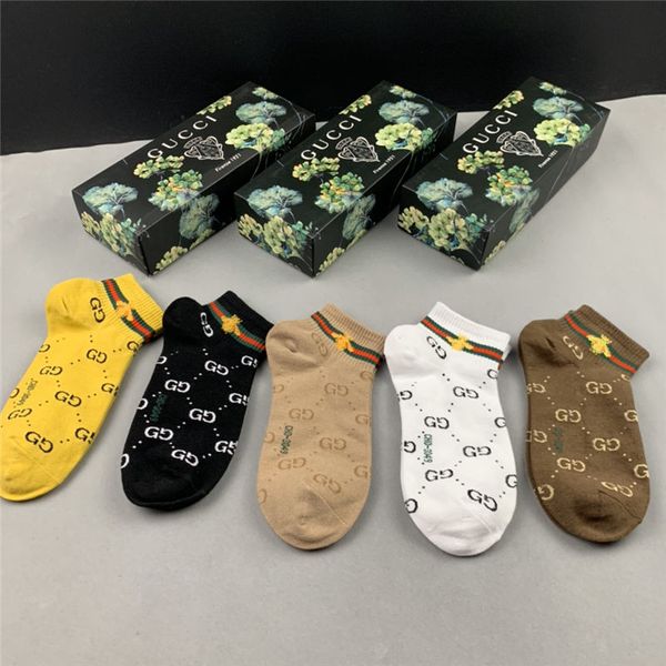 

ss20 new arrival designer men's socks a box of 5 pairs women brand socks #003, Black
