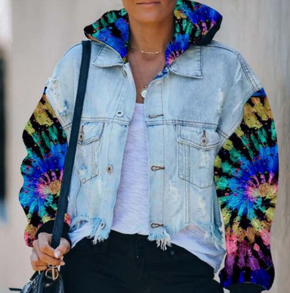 

popular womens denim jacket fashion contrast color panelled jackets new arrival women autumns casual jacket size s-3xl wholesale, Black;brown
