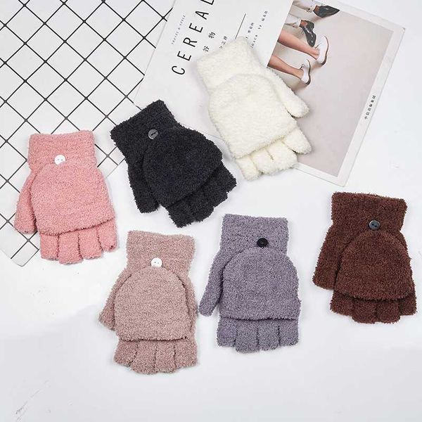 

new winter fingerless multifunctional gloves for women girls cute winter warm mittens half finger flip cover soft gloves, Blue;gray