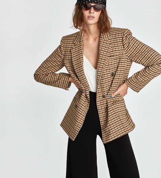 

длинные рукава пальто тонкий новые 20fw женская одежда dropshipping женщины plaid костюмы пиджаки мода двубортный отворотом шеи, White;black