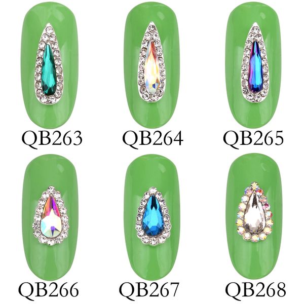 

10pcs shining rhinestones glass gemstone 3d nail art decorations,silver alloy water drop charms,glamour nail accessories, Silver;gold
