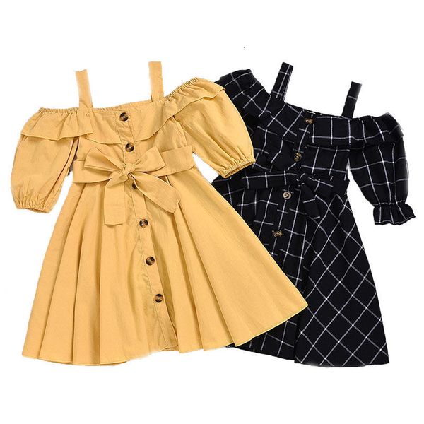 

2020 new summer girl dress cotton kids sling strapless shoulder single-breasted dresses children dresses toddler girls clothes
