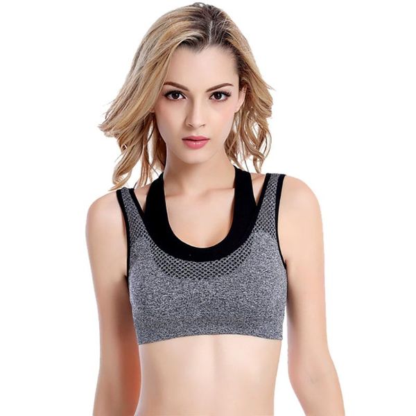 

gym clothing white black hollow out mesh sport bra women padded high impact underwear double thin shoulder strap sports running