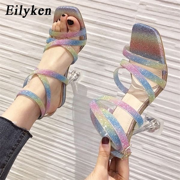 

eilyken неоновые цвета пвх прозрачного хрусталя плексигласа кубок пятки лодыжки пряжки ремешка радуга элегантные ботинки платья лета сандали, Black