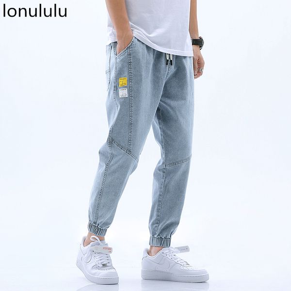 

2020 summer jeans men's loose trend korean straight tube thin legged overalls fashion brand elastic waist harun pants, Blue