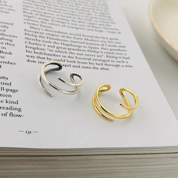 

wtltc chunky wired line stacking rings for women 925 sterling sliver thin thumb rings vintage minimal adjustable jewelry, Golden;silver