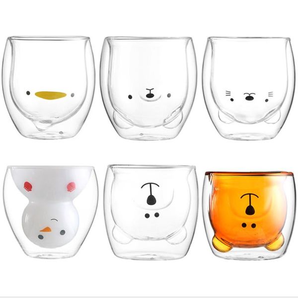 

glass mugs double wall glass mug, bear cat dog animal double-layer mug coffee cup, christmas mug gift ,cute milk cup
