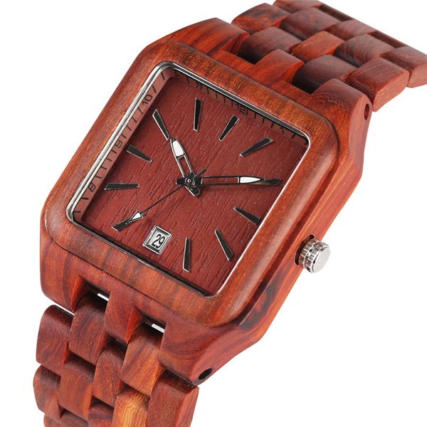 

wristwatches sandalwood red wooden watch for male female quartz movement with a calendar function fashion watches, Slivery;brown