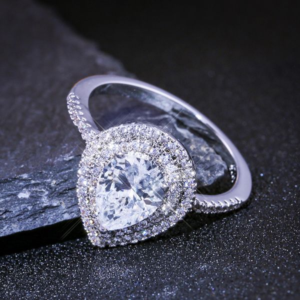 

обручальное кольцо марка simple water drop для женщин с micro асфальтовая cute грушевидной формы женского кольца диапазона оптовые ювелирные, Silver