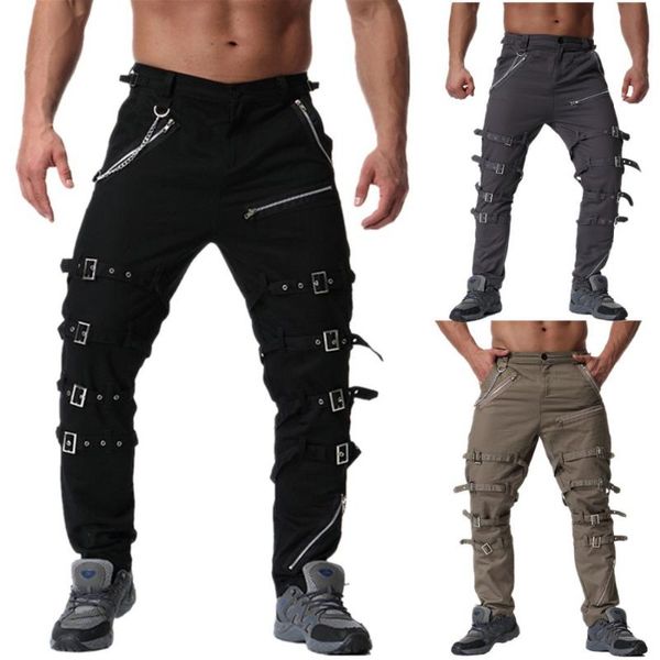 

new arrival men personality pants hip hop punk lace-up streetwear trousers mens fashion big size cargo pants pantalon hombre, Black