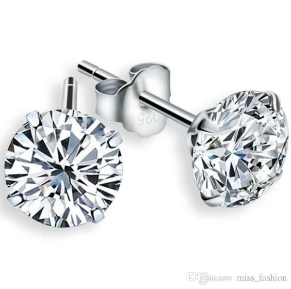 

925 sterling silver fashion jewelry romantic charms ethnic wedding vintage crystal 4 claw stud earrings, Golden;silver