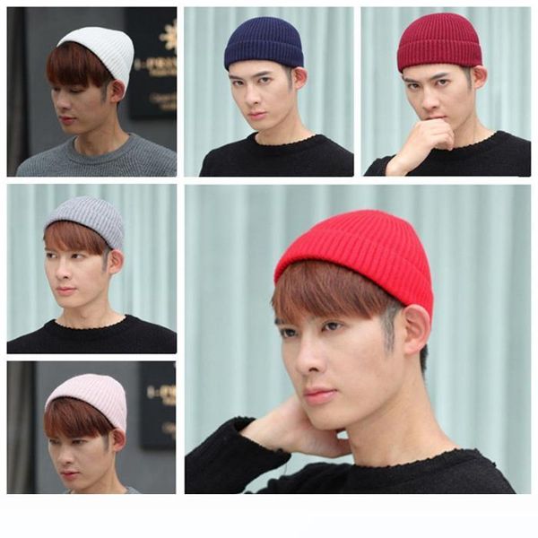 

winter warm men's knitted skullcap casual cuff brimless hip hop hat short melon ribbed ski fisherman docker beanie hats, Blue;gray