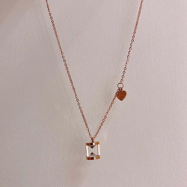 

hourglass pendant necklace female girls tide simple temperament clavicle chain necklace fashion jewelry accessories gift, Silver