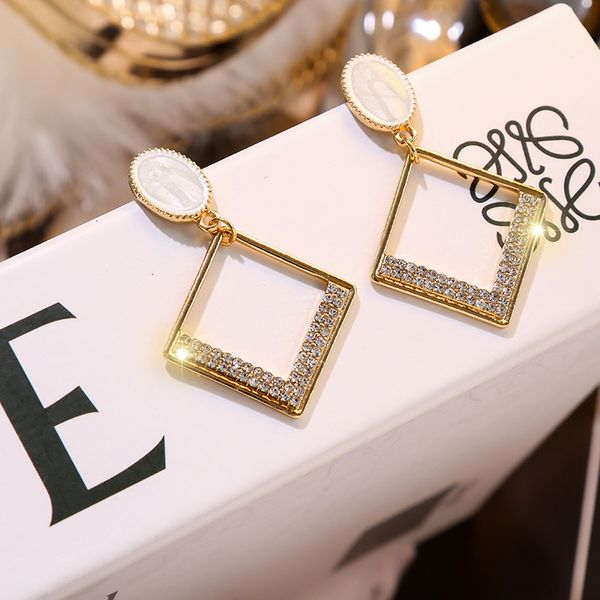 

new korean geometric statement drop earrings 2020 for women fashion vintage geometric crystal dangle earring jewelry cl2-007, Silver