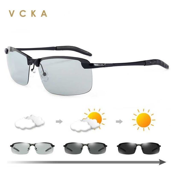 

vcka pchromic sunglasses men polarized driving chameleon glasses male sun glasses uv400 frameless day night vision eyewear, White;black