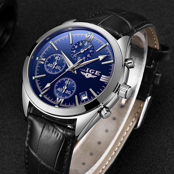 

lige fashion mens watches waterproof watch for men date quartz clock male big dial sport wristwatches, Slivery;brown