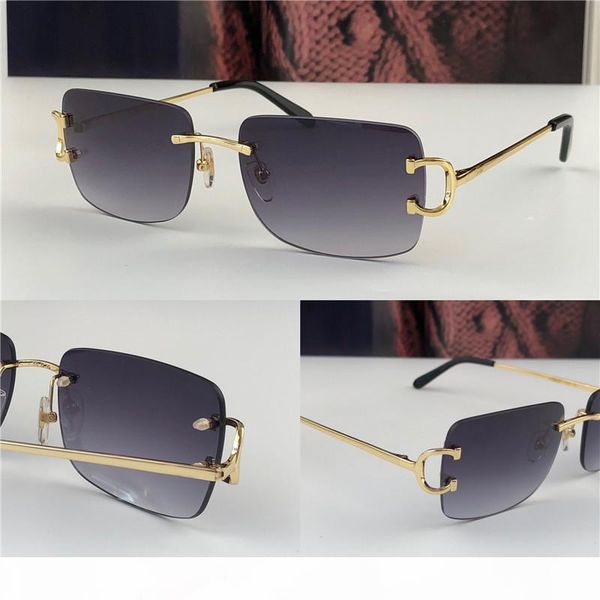 

new vintage sunglasses c men brand design framless square shape sunglasses uv400 lens gold light color lens 0104, White;black