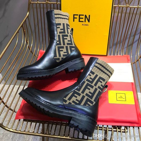 

fashion new arrival ladies winter ankle boots 2020 new fashion womens platform mid boots socks work boots of size 35-41, Black