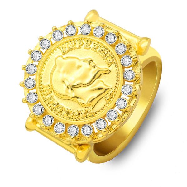

new gold ring for men's and women's hip-hop rings with napoleon iii pattern mosaic czech drill fashion rings gift jewelry, Slivery;golden
