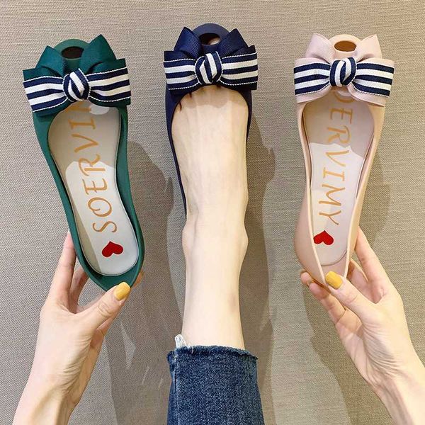 

slhjc women jelly flats shoes peep toe summer casual holiday beach sand shoes sandals flat heel bow ballet flats, Black