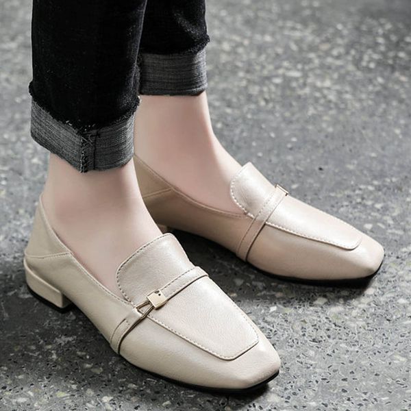 

small leather shoes women two ways size 36-45 flats ballerina low heels loafers square toe soft leather oxfords2020, Black