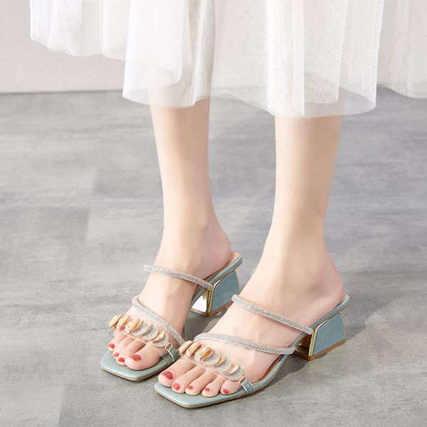 

2020 summer sandals women leisure slippers fashion women's sandals slides shoes square heel sandalias gelatina mujer crystal 4cm, Black