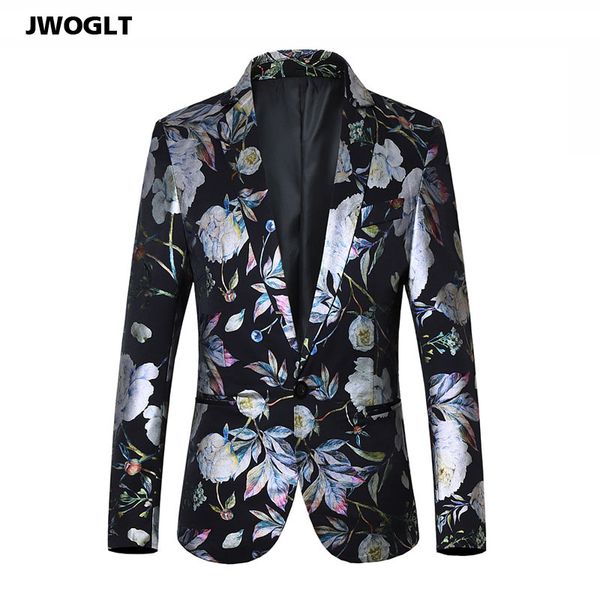 

korean fashion blazer new spring autumn slim fit men floral printed suit blazer jacket men plus size 5xl 6xl, White;black