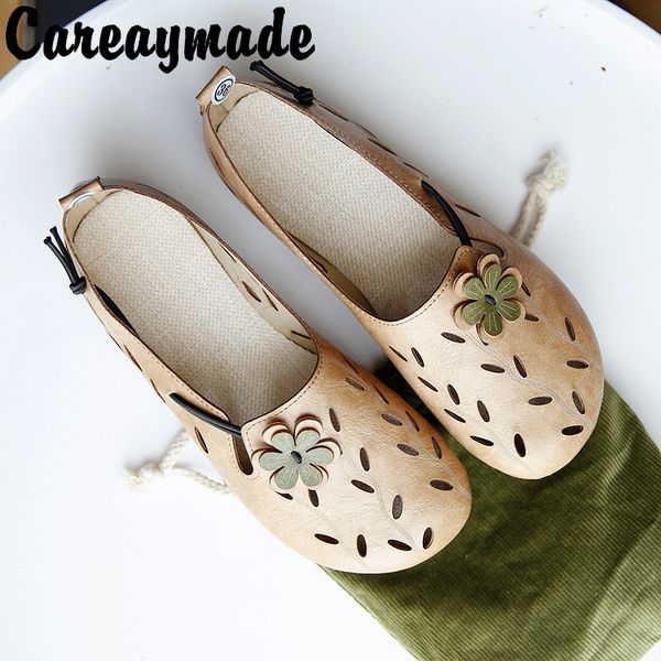 

careaymade-mori women's new round head hollow out student shoes literature art small flower flat bottom low fairy shoes, Black