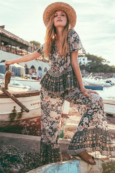 

designer two piece pants fashion floral print suits casual short sleeve wide leg pants womens, White