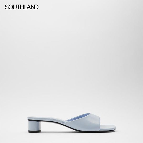 

southland 2020 летних нового trf женских slipers синих площадей toe толстых пятки mule обувь лето женщина трусы и сандалии, Black