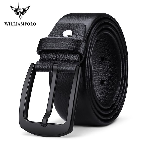 

dp 1 williampolo leather belts men pin buckle male waistband black 100% genuine leather men's belt pl19691p t200511, Black;brown