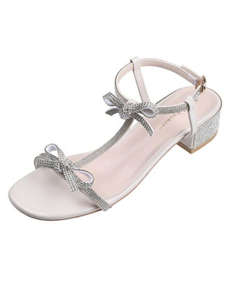 

women's shoes 2020 summer new bowknot rhinestone thick heel fashion all-match open-toed word with large size sandals, Black