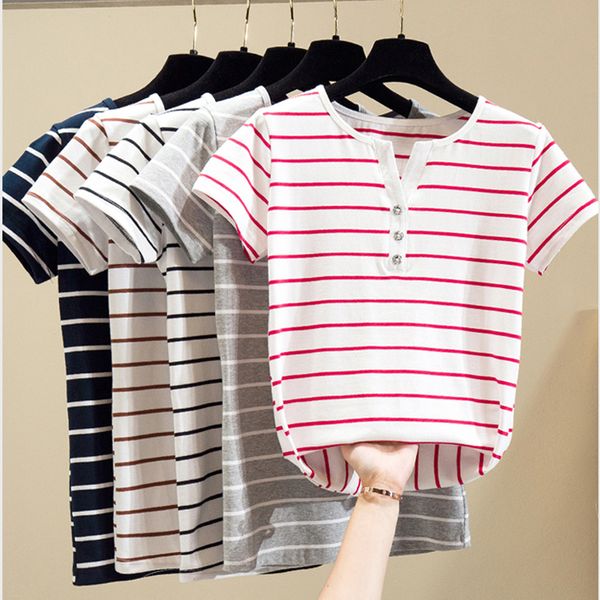 

gkfnmt plus size s-5xl t shirt women summer shirts v-neck short sleeve tshirts white striped t-shirt cotton tee shirt femme