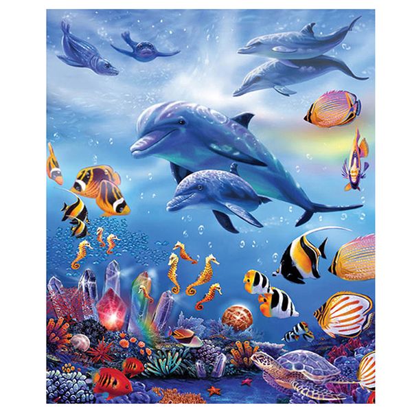 

cartoon dolphin diamond painting set full drill bedroom wall 5d diy rhinestone