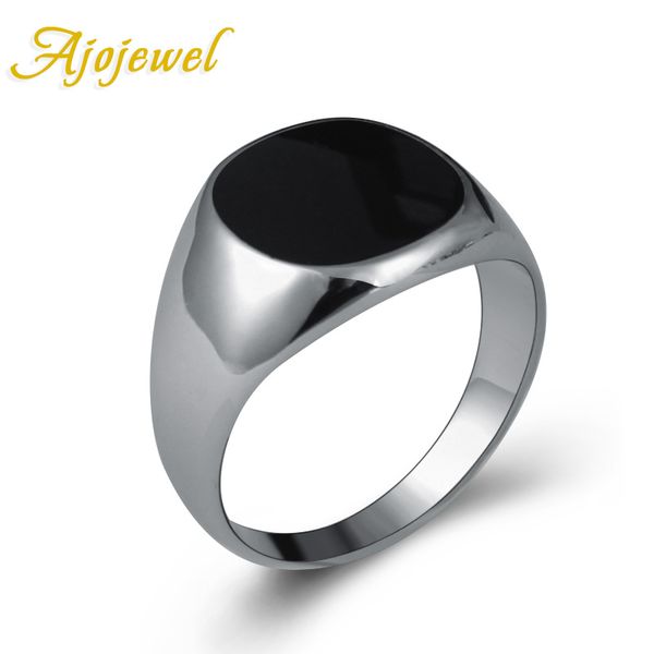 

ajojewel brand classic men jewelry enamel black rings for men size 7-12, Golden;silver