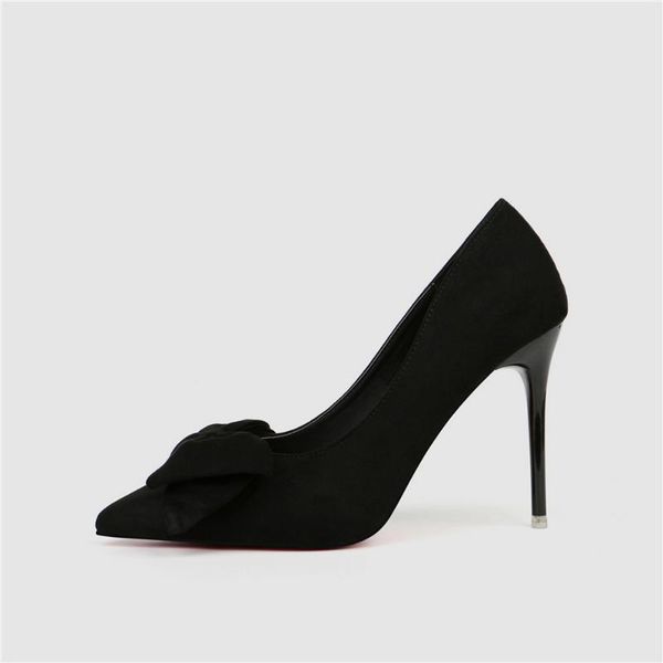 

sandals women suede bow pumps female fashion stiletto pointy-toe pump ladies low-cut vamp high heels luxury dresses evening, Black