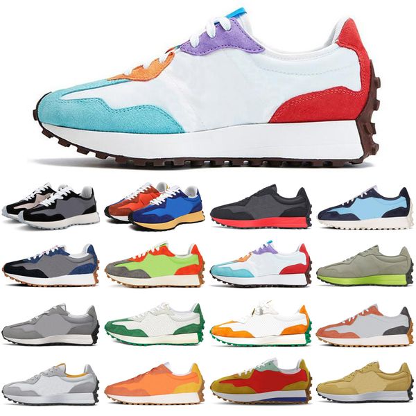 

wholesale new 327 men women running shoes blue black white pride vibrant orange lime green outdoor mens womens trainers sports sneakers