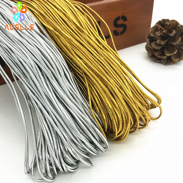 

2mm gold/silver color round metallic elastic string hang tag zakka packing tie cookie cake cord wholesale 130m, Black;white