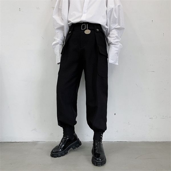 

men japan streetwear punk gothic casual pant male vintage hip hop pocket harem trousers stage clothing kimono pant, Black